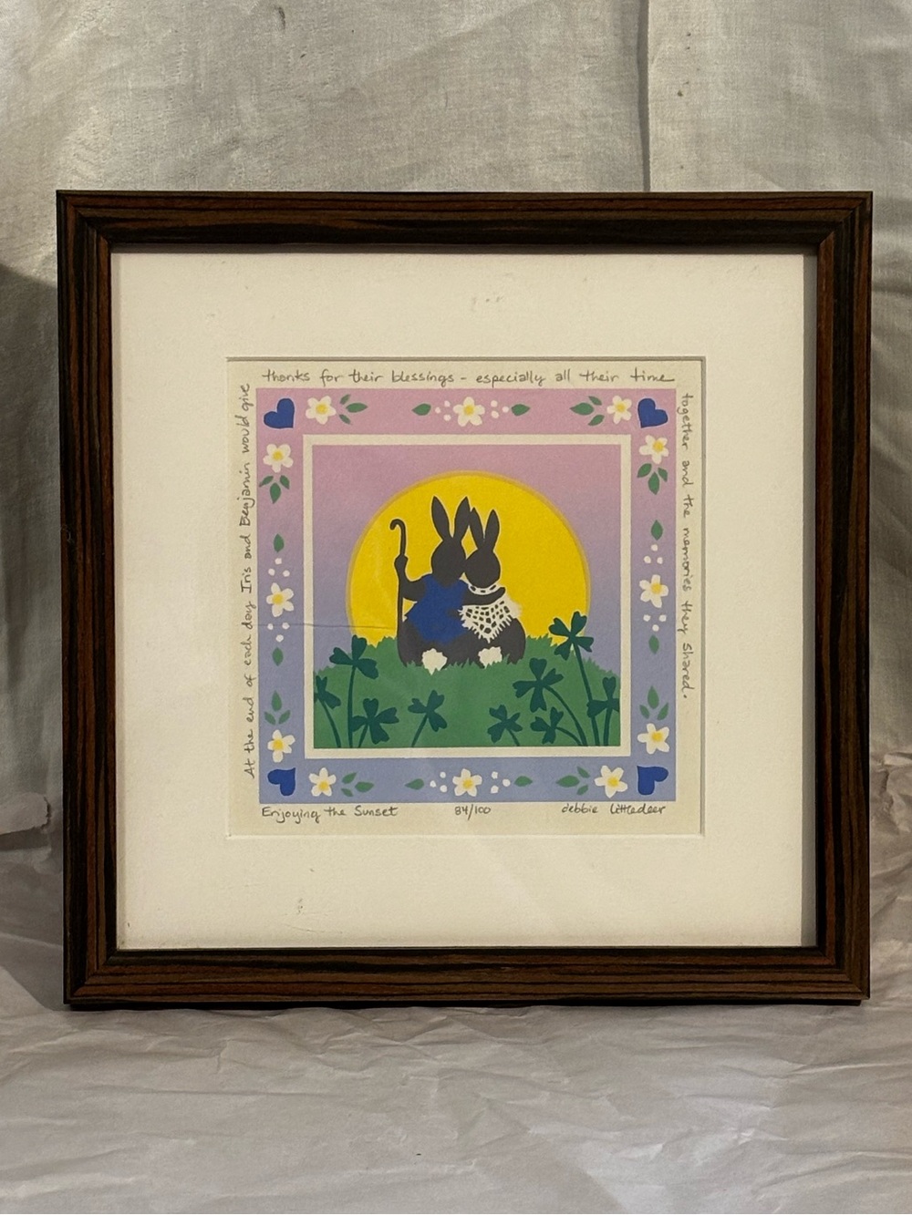Debbie Littledoor Enjoying the Sunset Signed 84/100 Rabbit Bunny Folk Art Print